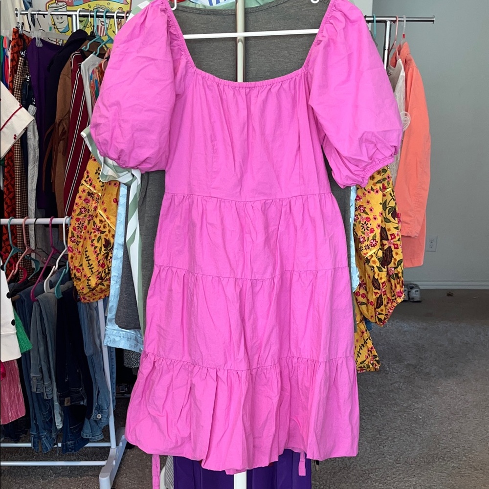 Vibrant Pink Puff Sleeve Dress